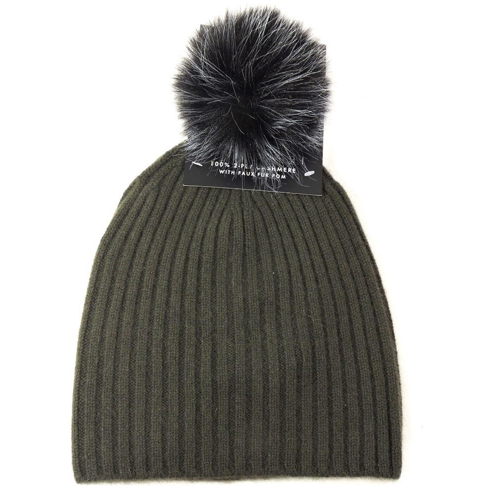 TAHARI ⚜ WOMEN'S GREEN CASHMERE WINTER POMPOM HAT